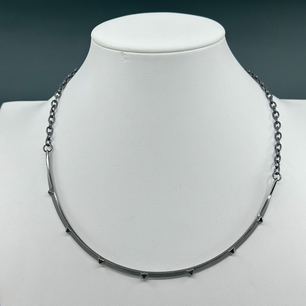 Gunmetal Tone Studded Collar Necklace Pyramid Spike Gothic Minimalist Statement